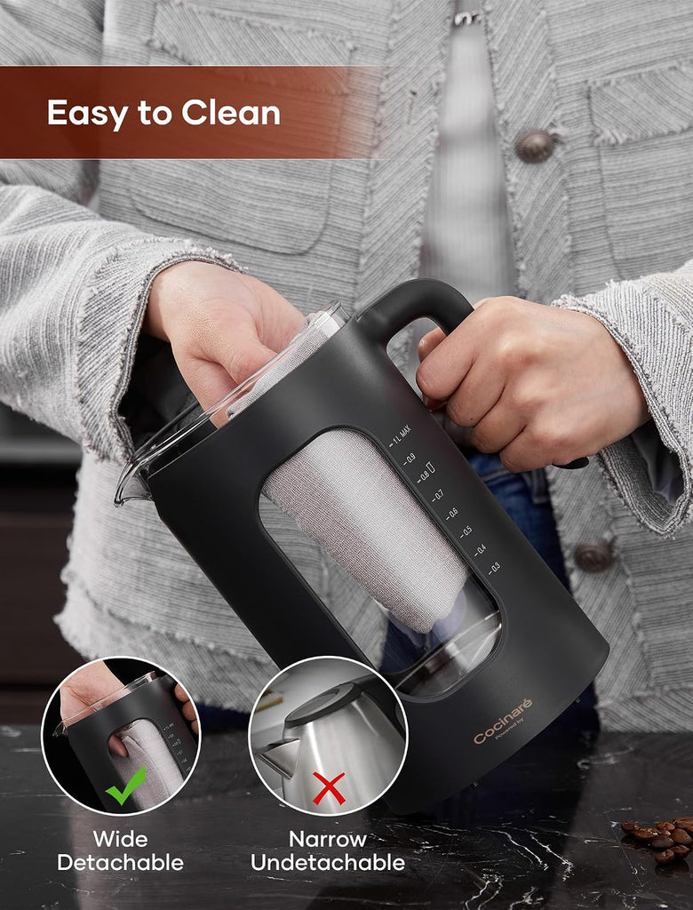 Electric Tea Kettle with Infuser, 1°F Temperature Control, 1 Liter | 1200W Fast Heating, BPA-Free Glass, Easy to