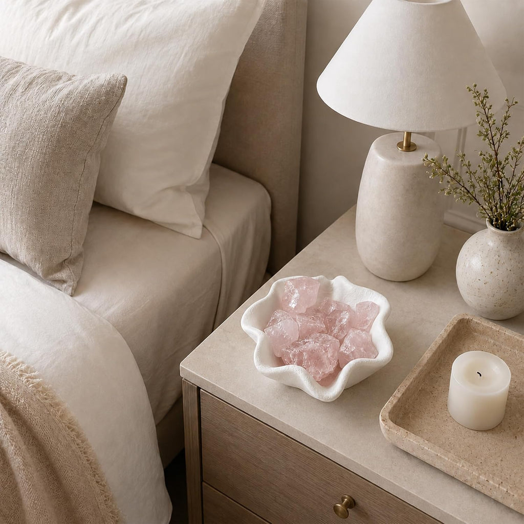 Frosted Star Cement Candle Vessel - Handmade Star-Shaped Cement Bowl in Frosted White with 7 Crystal Stones