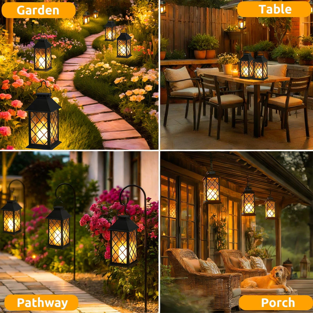 4 Pack 14'' Large Tempered Glass Solar Lanterns Outdoor Waterproof