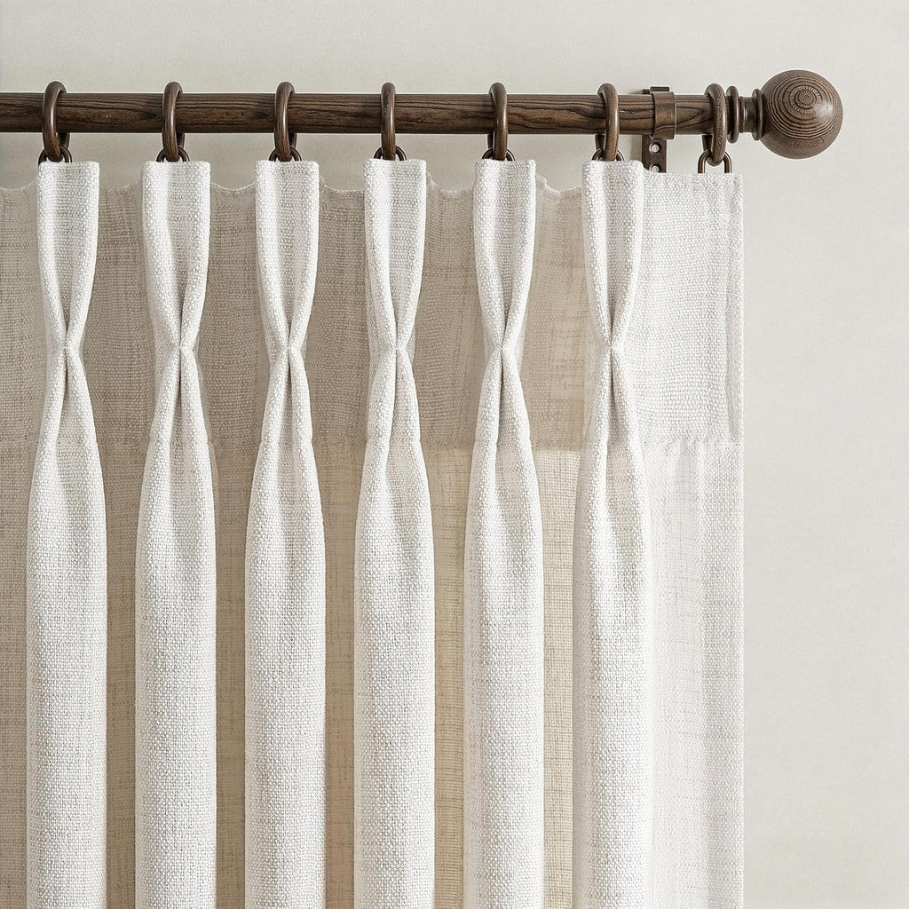 Pinch Pleated Linen Viral Curtains 4 Panels Set for Living Room 96 Inches Long, Birch Memory Trained Pleat Light