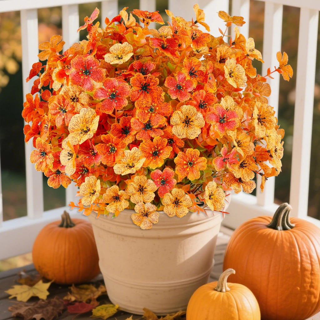 Artificial Fall Flowers Outdoor, UV Resistant Fake Mums Porch Decor