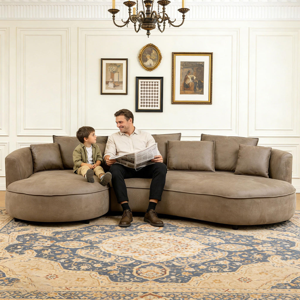 124.8" Modern Curved Sofa Couch, Upholstery Luxury Sofa with Pillows, Left Hand Facing 5 Seater Sectional Curved