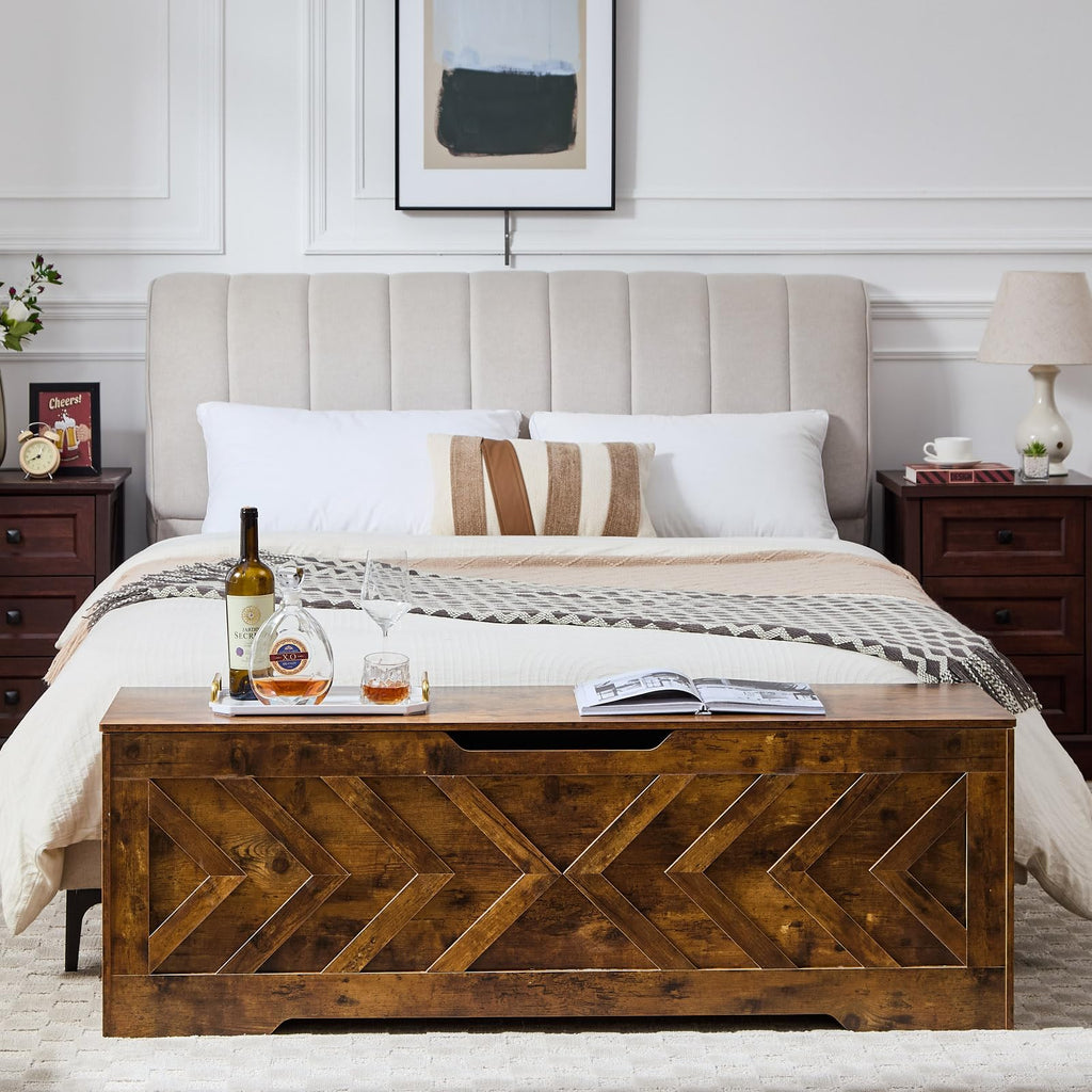 55.1" Storage Bench, Extra Large Entryway Bench with Storage, Storage Chest with 2 Safety Hinges, Blanket Storage, Shoe