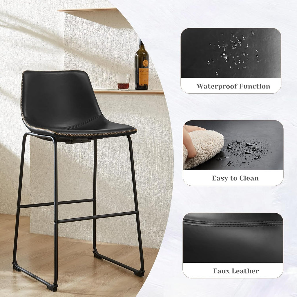 Counter Height Bar Stools Set of 4, 30 inch Height Stool Faux Leather Barstools with Back, Armless