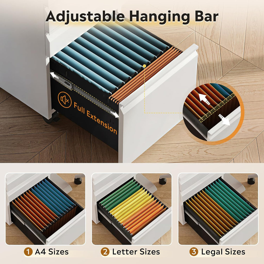 3 Drawer Mobile File Cabinet, Fully Assembled Except Casters | Under Desk Metal Filing Cabinet with Lock , Fits