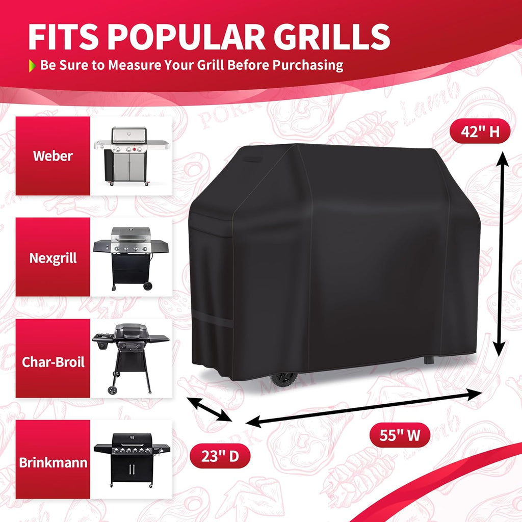 55 Inch Grill Cover - 600D Heavy Duty Waterproof and Weather Resistant BBQ Cover for Weber, Char Broil, Nexgrill