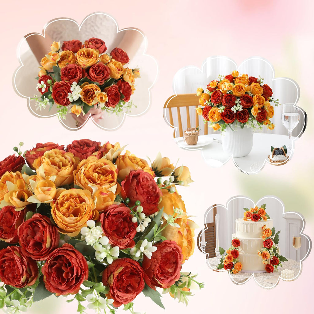 8 Packs Orange Peonies Artificial Flowers Faux Peony Bouquet Autumn Fake Flowers for Vase Silk Floral Arrangements