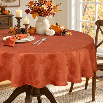 60 Inch Thanksgiving Jacquard Round Table Cloth for Fall & Harvest