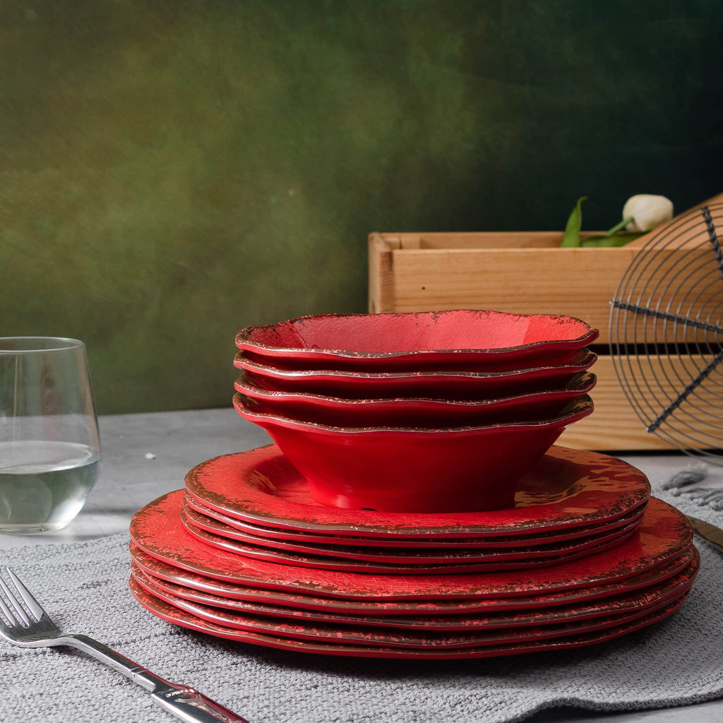 Melamine Dinnerware Sets for 4, 12Pcs Farmhouse Plates and bowls Set