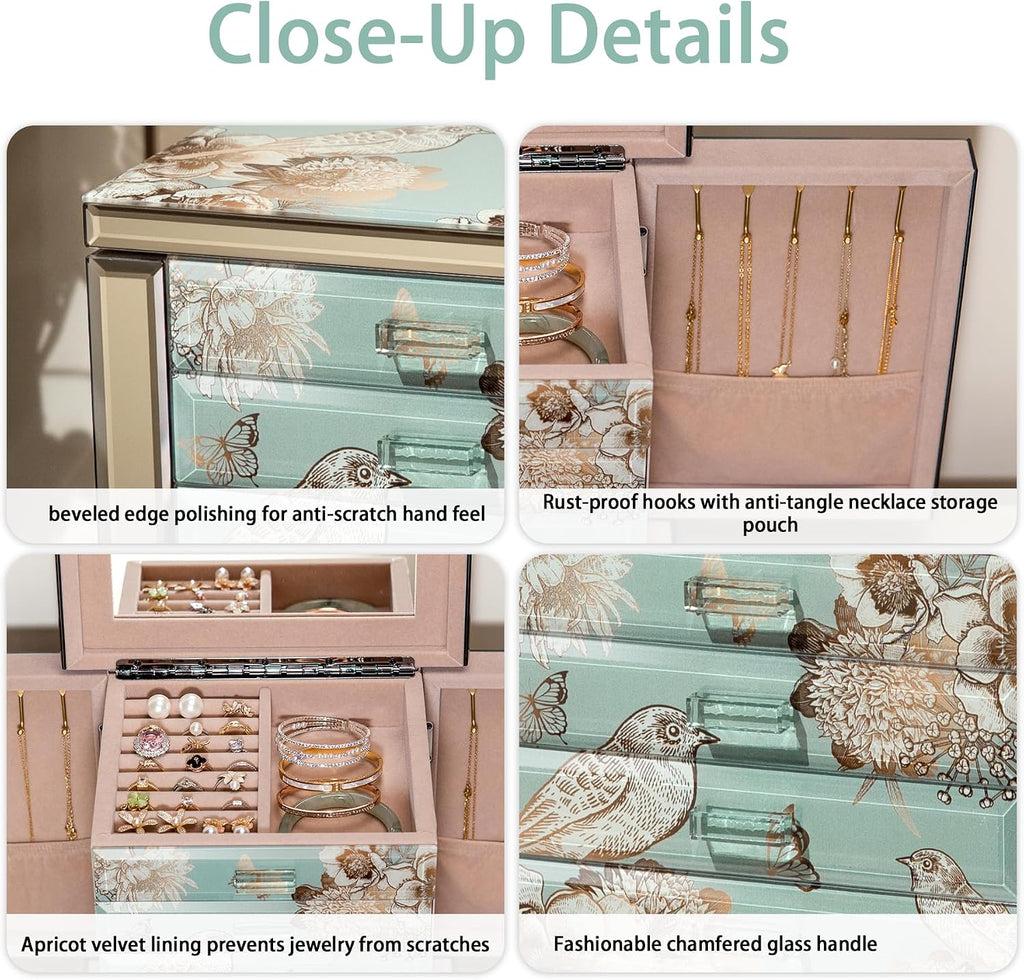 Glass Jewelry Box, 5-Layer Storage Case,Jewerly Boxes for Women