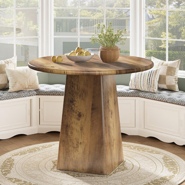 31.5-Inch Round Dining Room Table for 2-4, Farmhouse Small Kitchen Dinner Table with Square Base Living Room, Rustic