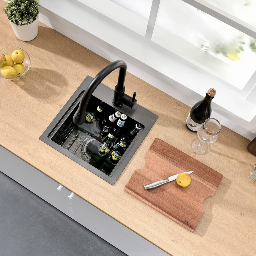 Kitchen Sink, 15 x 15 x 10 inch Kitchen Sinks Small Bar Prep Sink 16 Gauge Gunmetal Black Drop Sink Single Bowl