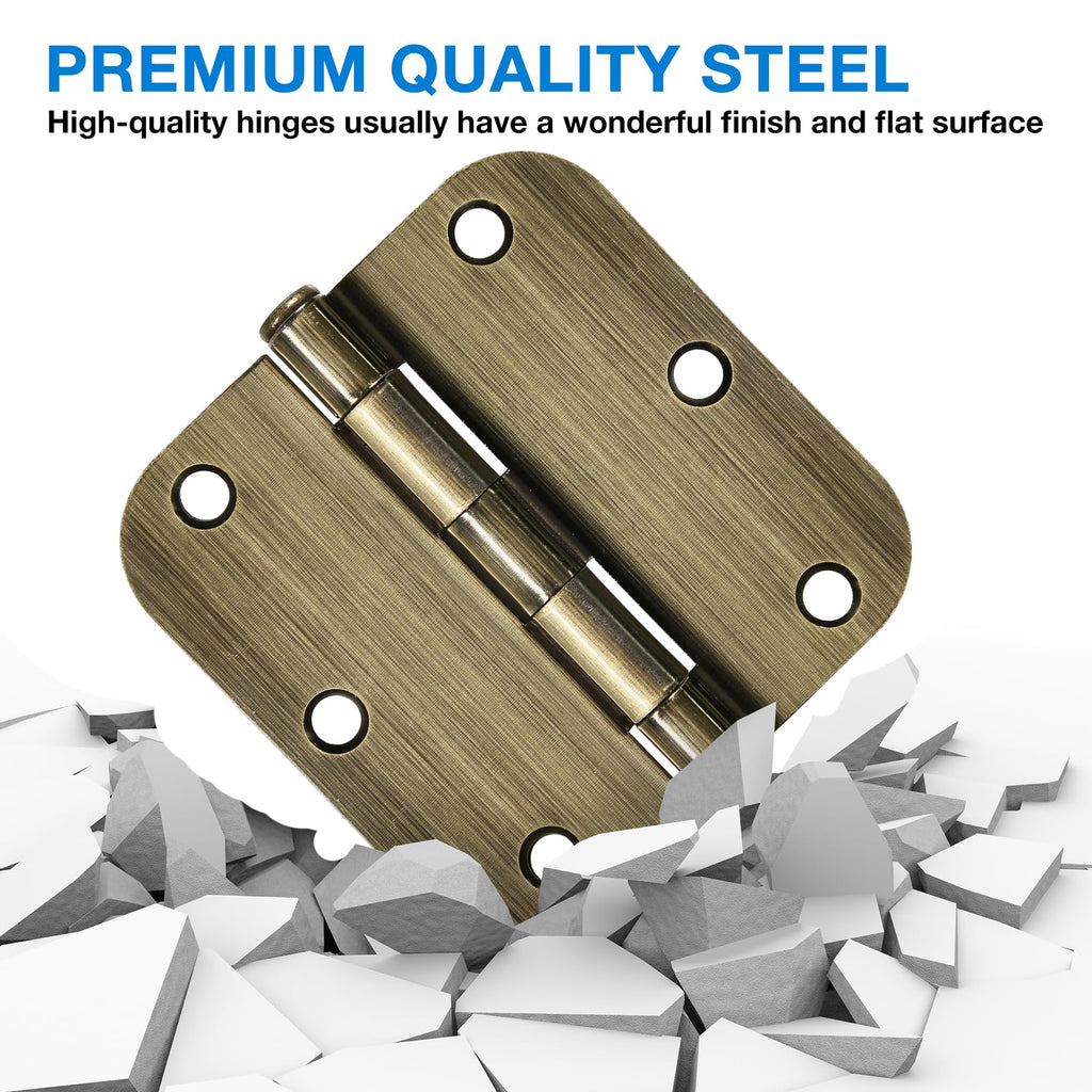Rounded Door Hinges 3.5" X 3 1/2 Inch Antique Brass 5/8" 6 Pack