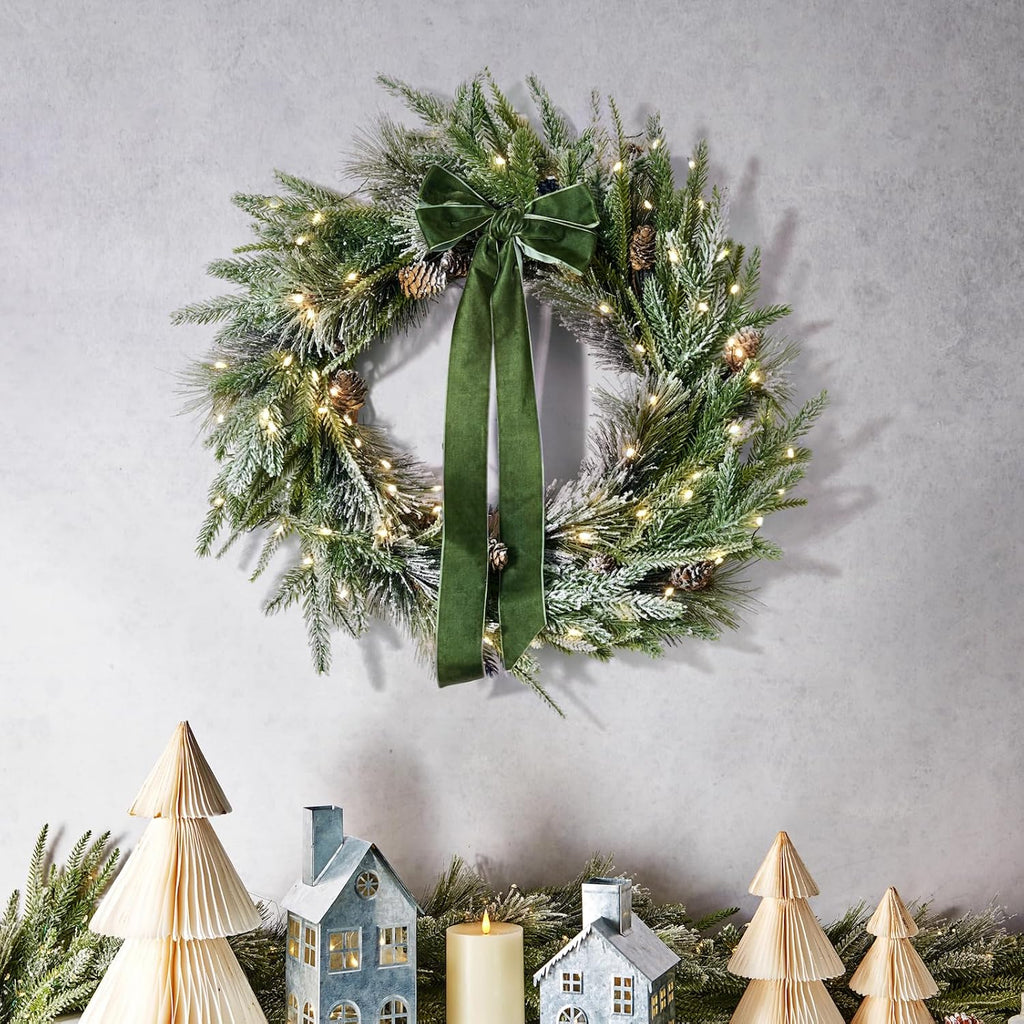 Christmas Wreath for Front Door with Lights, 22 in Cypress Wreath
