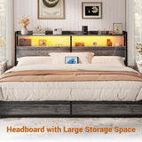 Headboard for King Bed Frame, Headboards with Outlets, USB Ports and LED Light, Head Board with Storage