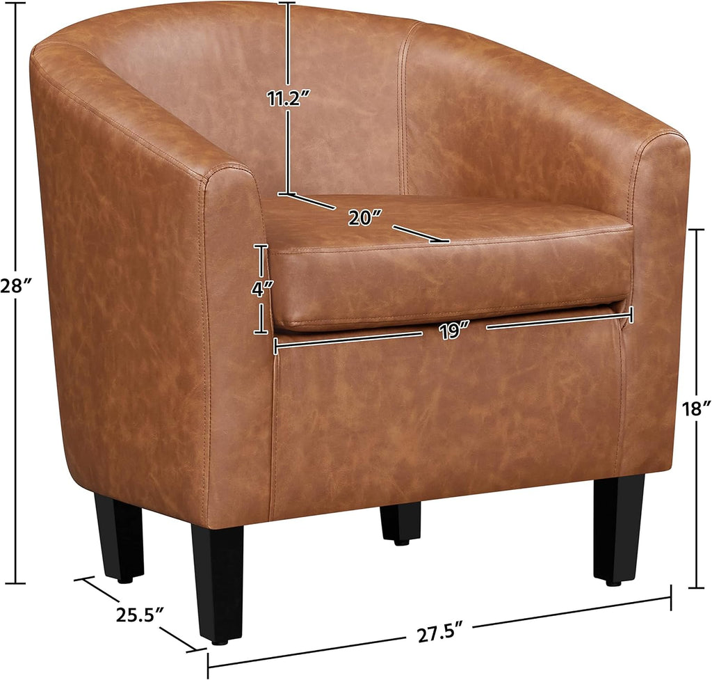 Accent Chairs, Faux Leather Barrel Armchairs, Brown