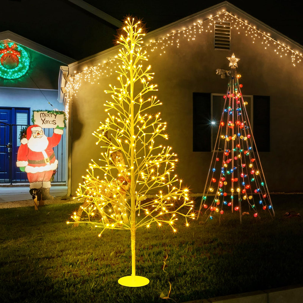 6 Ft 384 LED Christmas Lighted Birch Trees Christmas Artificial Twig Light up Trees Bendable Warm White Lighted