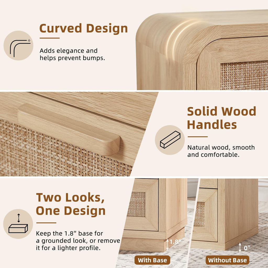 Rattan 6 Drawer Dresser, Natural Wood