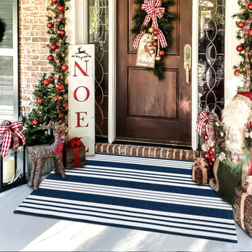 Blue and White Christmas Outdoor Rug 3'x5' Porch Rug Outdoor Door Mat Decor
