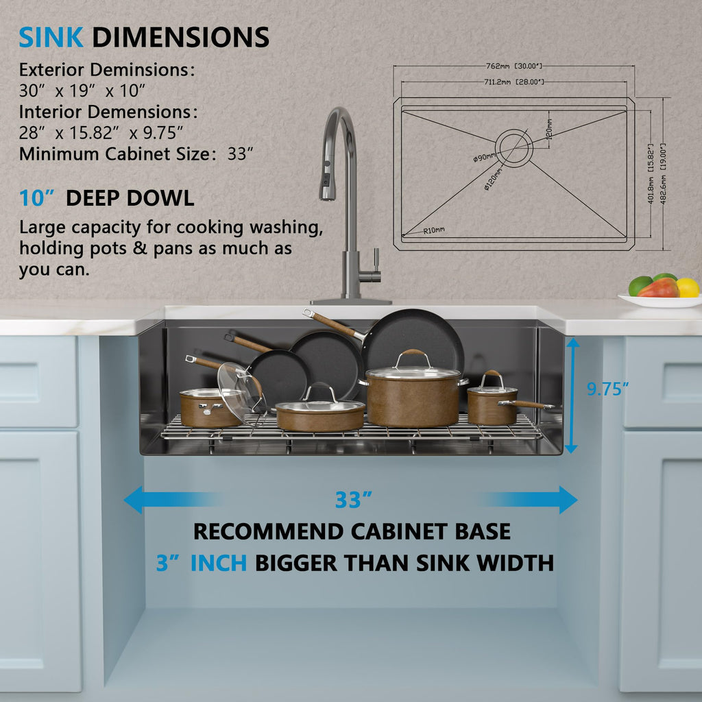 30"x19" Gunmetal Black Undermount Kitchen Sink Ledge Workstation