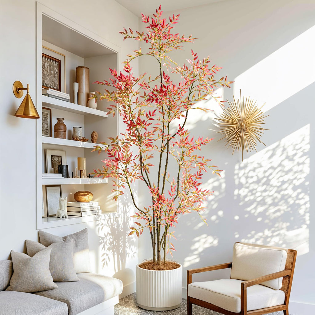 7.2ft Faux Bamboo Tree Artificial Nandina Tree Artificial Indoor Plants Realistic Fake Potted Tree with 800+ Leaves