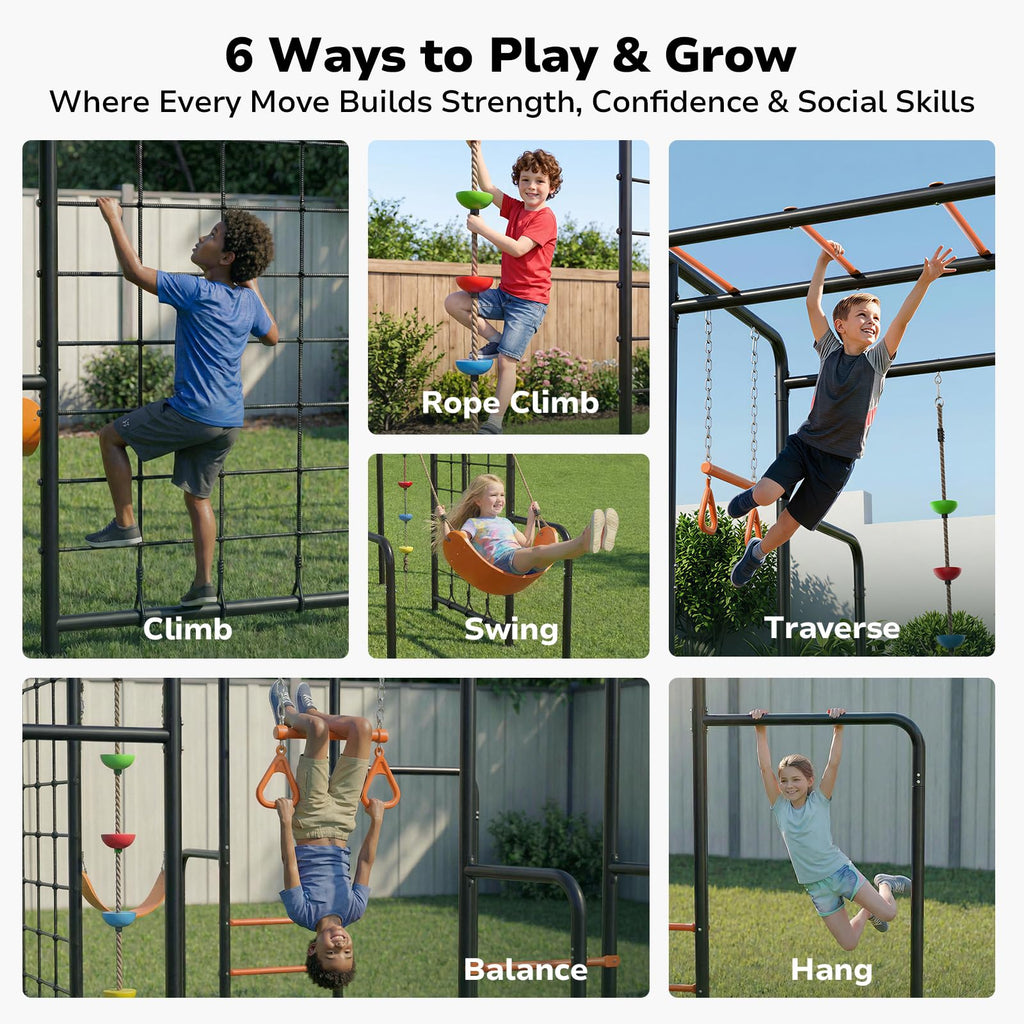 6-in-1 Outdoor Jungle Gym with Monkey Bars, Swing Sets for Backyard