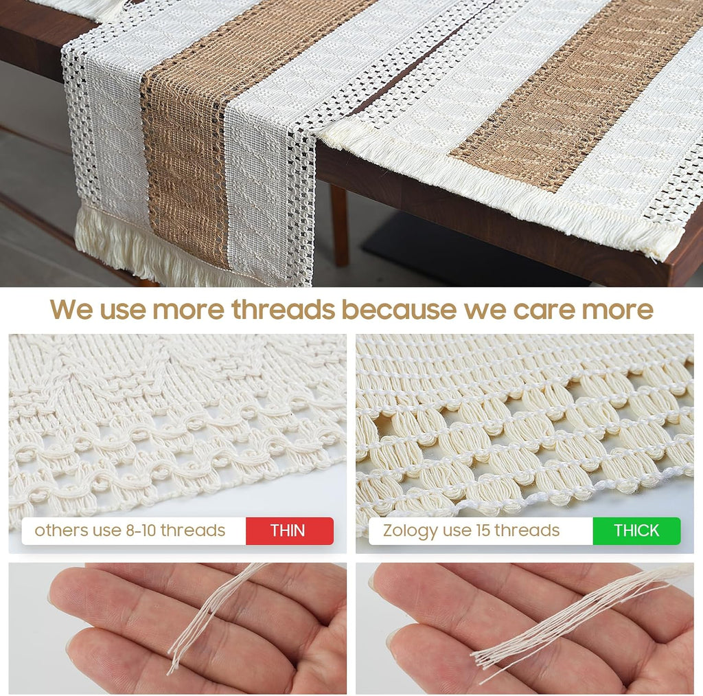 Handmade Boho Placemats Set of 6 - Natural Cotton Burlap and Water Straw Woven Combination Table Mats, Macrame Décor