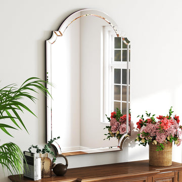 Large Arched Wall Mirror, 22" X 34" Bathroom Mirror with Glass Beveled Edge, Modern Wall Decorative Mirror for