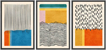 Framed Canvas Print Wall Art Set Mid-Century Vibrant Color Block Collage Abstract Geometric Illustrations Graffiti &