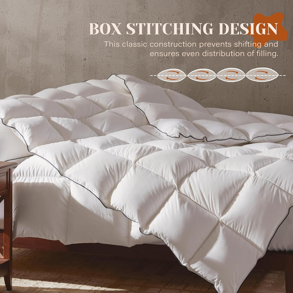 Goose Feather Down Fiber Cotton Comforter King, Ultra-Soft Duvet Insert, Hotel Collection White Quil