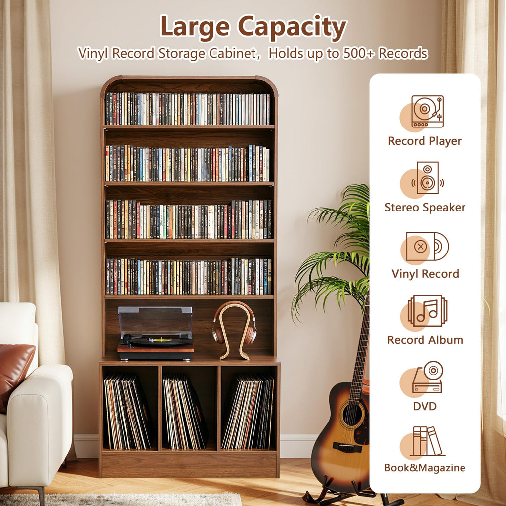 71'' Tall Record Player Stand, 6 Tier Large Vinyl Record Player Cabinet