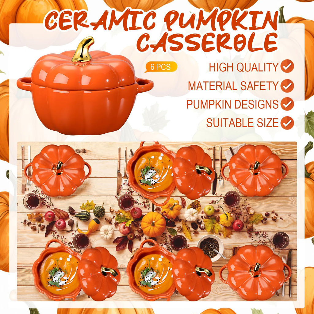 6 Pcs Pumpkin Ceramic Bowl 15 oz Soup Bowl, Orange