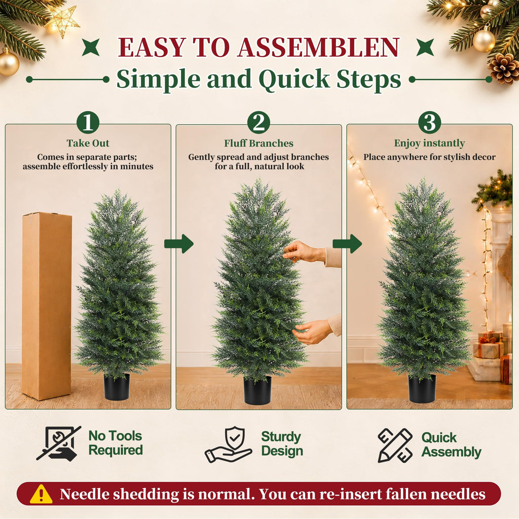 2 Pack 4FT Artificial Topiary Cedar Trees for Outdoor Front Porch