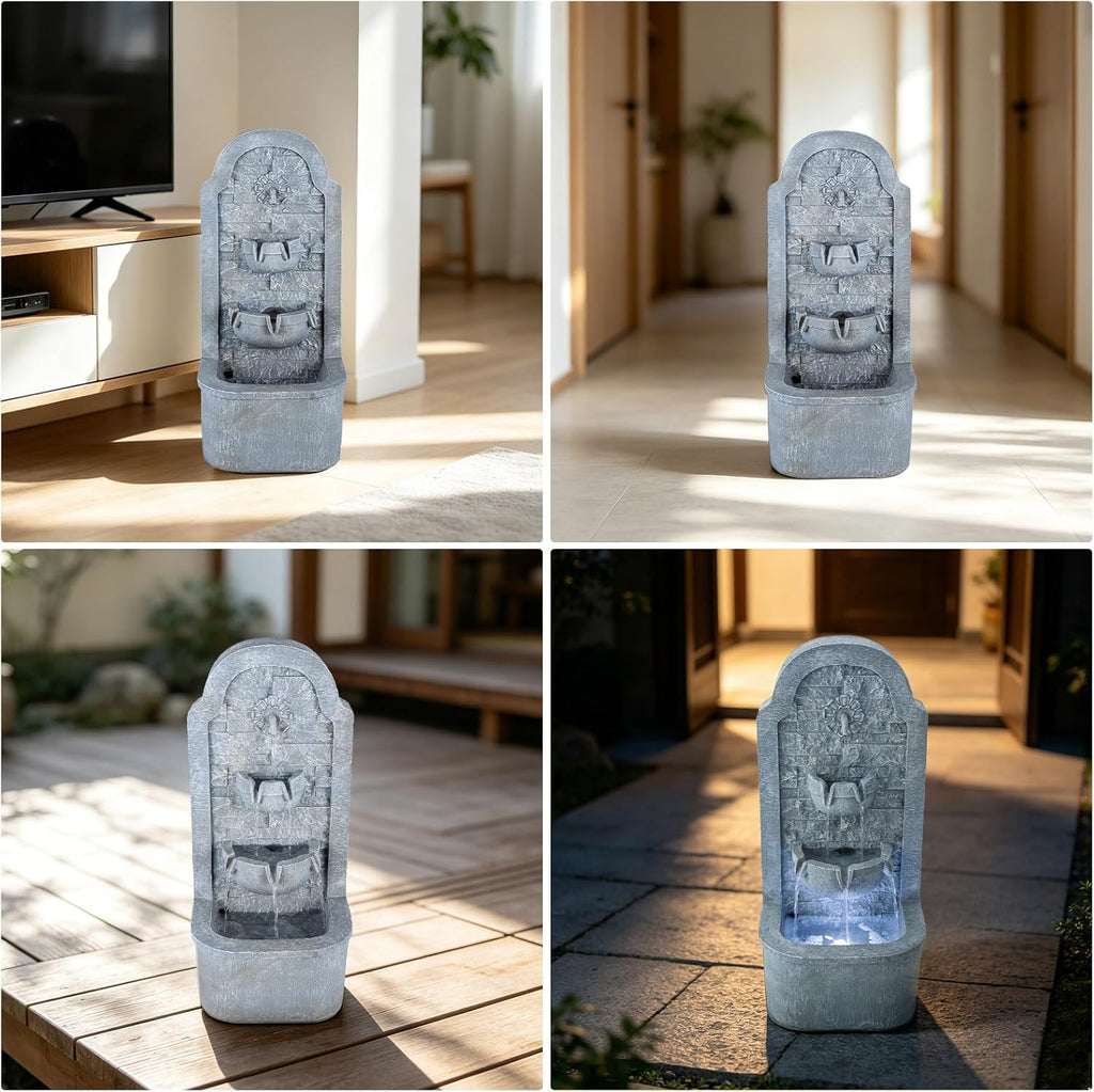 30.3" H Outdoor Water Fountain, Garden Fountain Floor Standing Indoor Waterfall Fountain with LED Lights, Water Feature