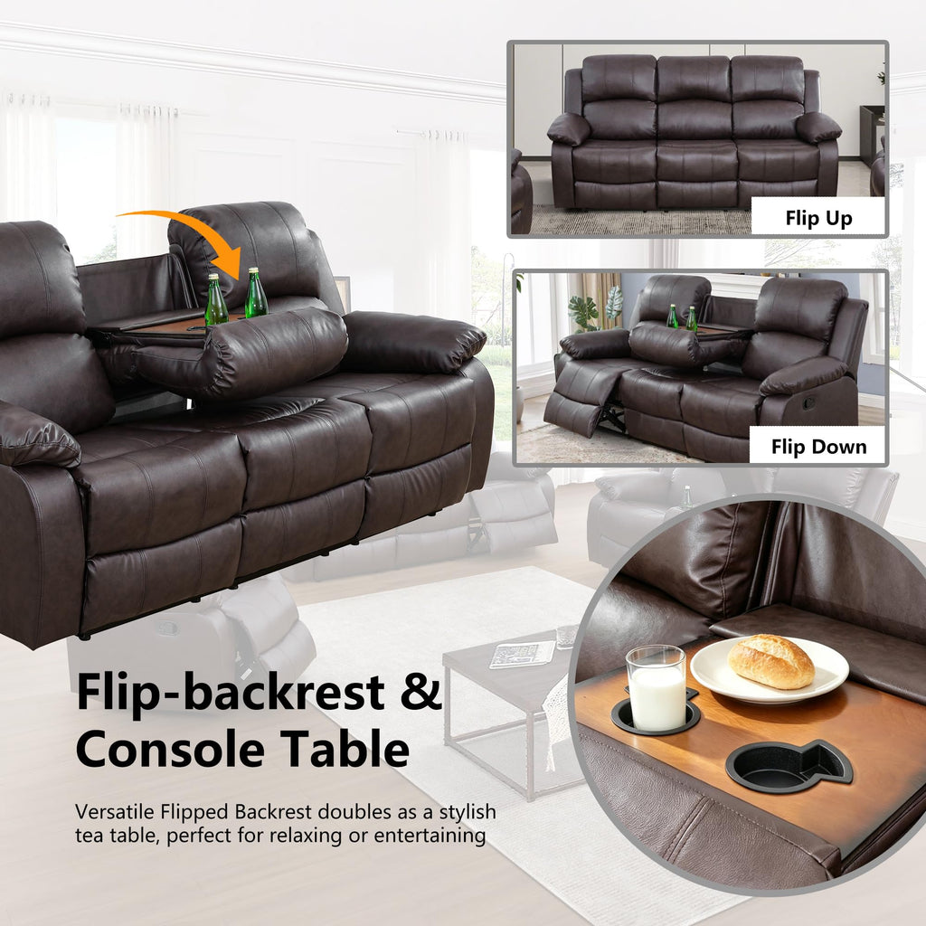 Leather Recliner Sofa Set, 2-Pieces (Sofa and Loveseat), Brown