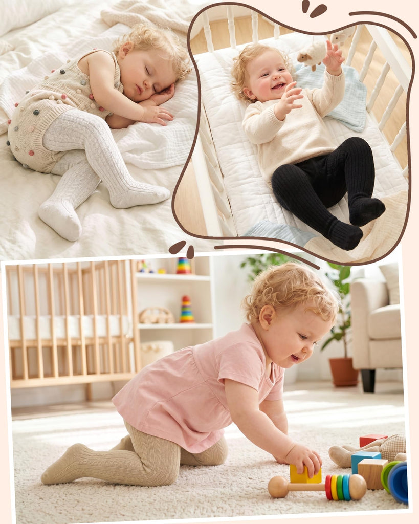 3 Pack Baby Girls Tights Cable Knit Leggings Stockings (US, Age - Black+White+Khaki)