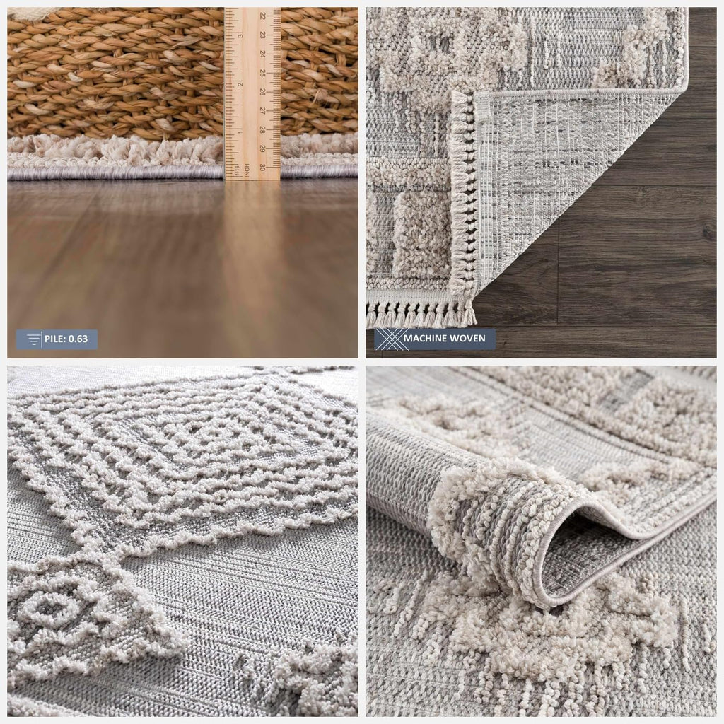 Beige Medallion Transitional Accent Rug High-Low Charcoal Cream Light Gray Tribal Bohemian Ampusungan Entryway
