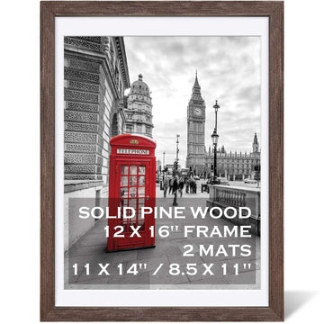 12x16 Rustic Picture Frames Solid Wood Display Pictures 11x14 or 8.5x11 Diplomas with Mat or 12x16 without Mat