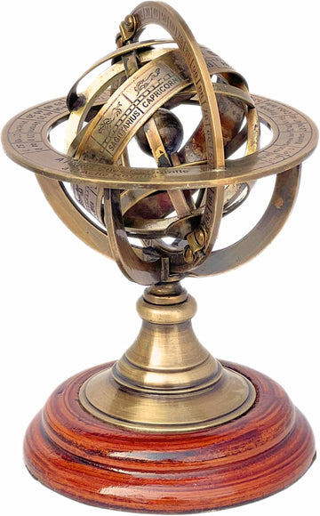 Handmade Brass Armillary Sphere Globe Clock Spherical Astrolabe Vintage Compass Handmade Nautical Decor Desk & Home