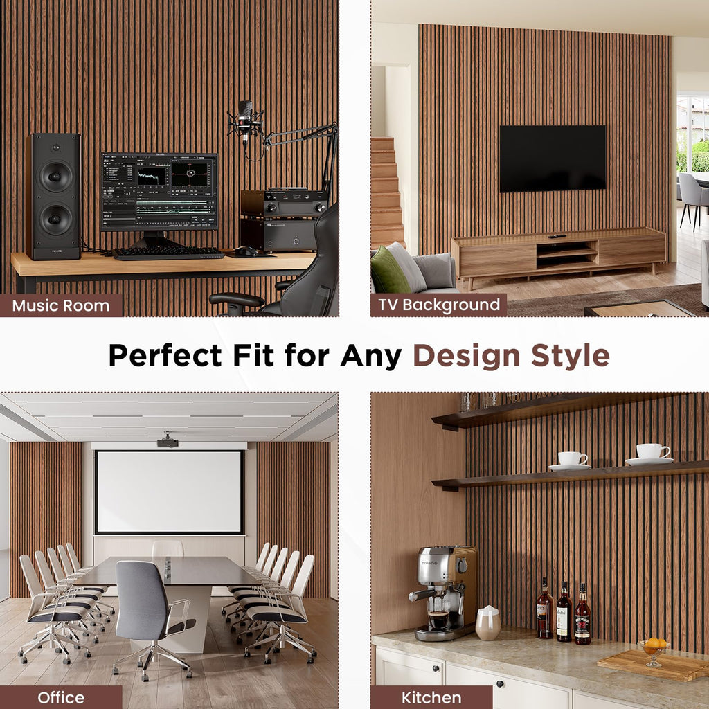 Wood Slat Acoustic Wall Panels 2 Pack 94"x23.6" Classic Brown