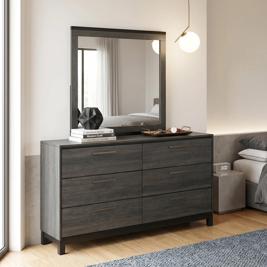 Ioana 187 Antique Grey Finish Wood Dresser and Mirror, Dresser