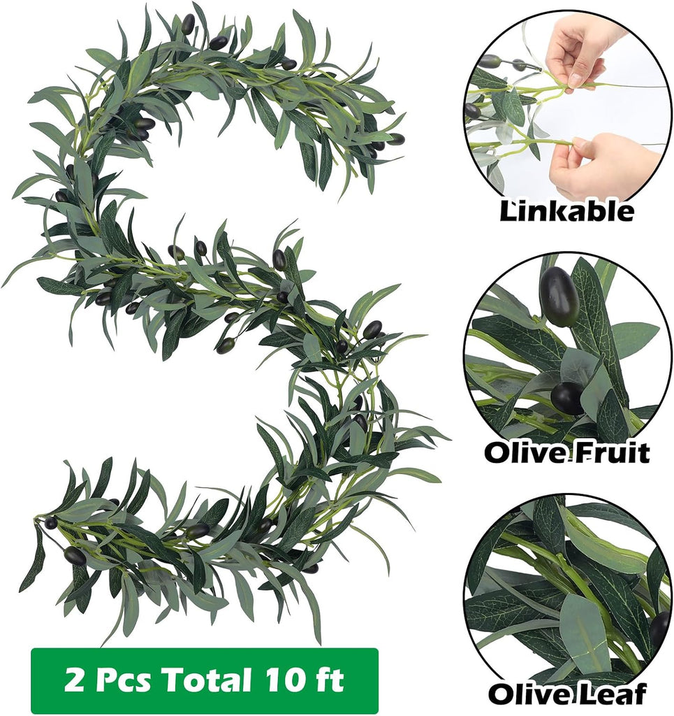 Artificial Leaf Vine Garland Olive Green Vine, 10 Ft - Set of 2