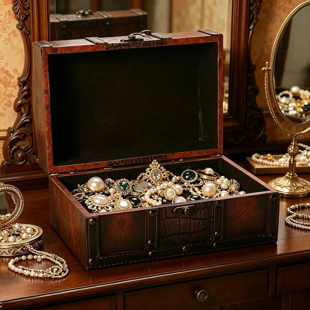 Decorative Wooden Storage Box with Leather Clasp 9 Inch Long. Ideal Gift for Wedding Special Occasion Study Home Den