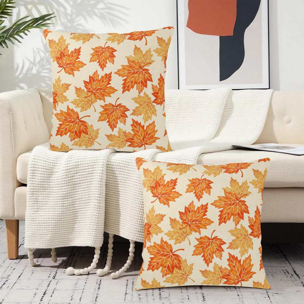 Fall Pillow Covers 20x20 Inch Orange Maple Leaf Decorative Throw Pillow Covers Set of 2 Autumn Thanksgiving Harvest
