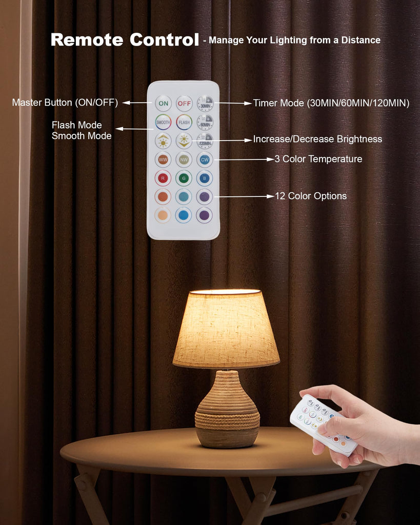 10" Small Ceramic Cordless Table Lamp, Rechargeable Battery, Coastal