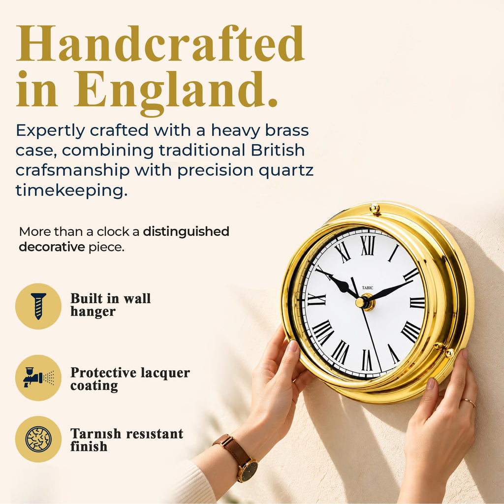 Classic Brass Roman Wall Clock, Heavy Lacquered Brass (1/2kg), Qaulity Timepiece for Any Home Decor, Great Gift