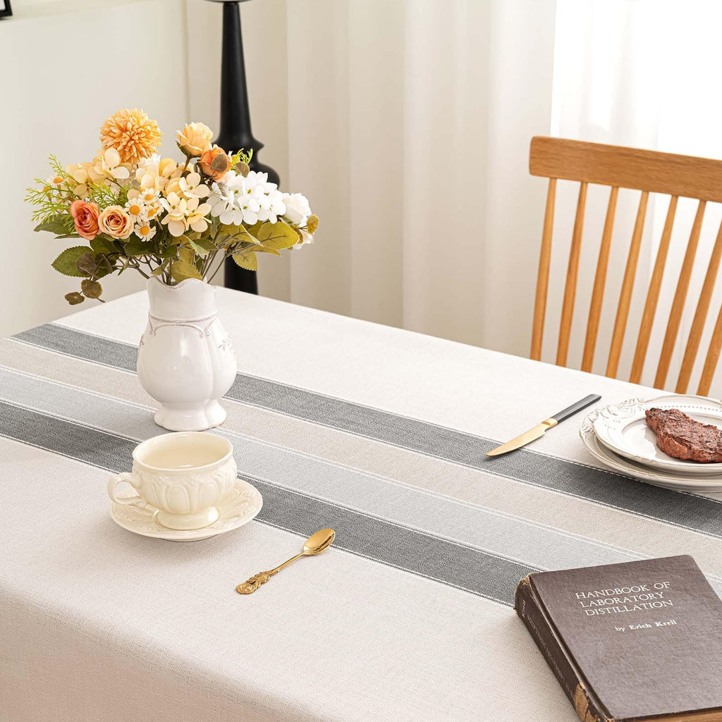Rectangle Table Cloth Cotton Linen Waterproof Embroidery Tablecloth Rustic Farmhouse Style for Indoor Outdoor Dinning