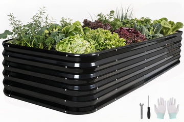 5 in 1 Galvanized Raised Garden Bed, 8x3x1.4ft, Grey | Modular Metal Planter Box Outdoor, with Bracing Rods, Safety