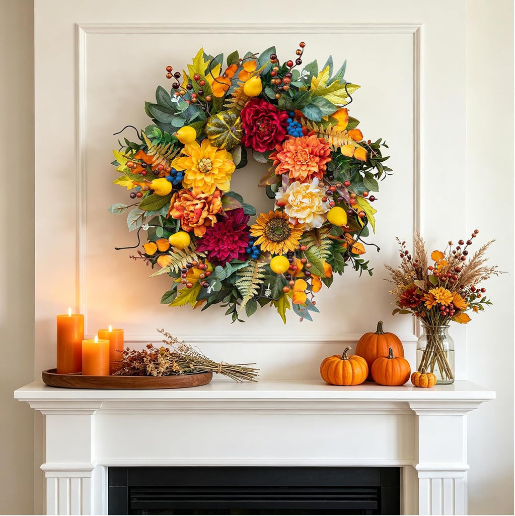 24 Inch Harvest Fall Wreaths for Front Door Outside,Porch,Entryway