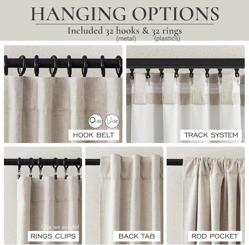 Black Out 96 Inch Long Boho Curtains 2 Panel Set, Farmhouse Curtains for Living Room Darkening/Thermal/Noise